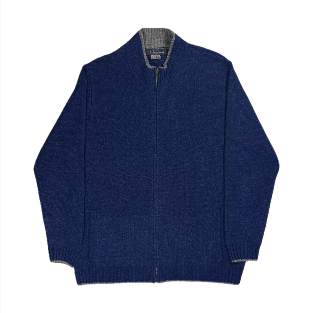 Irelands Eye Ireland Made wool blue ribbed full zip cardigan sweater mens large